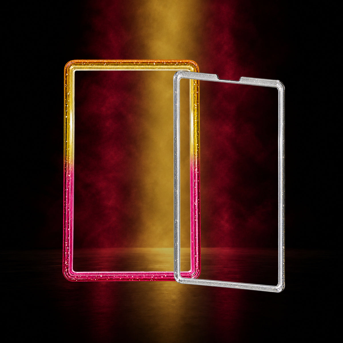 Sunset Bloom glitter PSA slab guard with front and back acrylic plates – Slabium Double Plate Guard Acrylic PSA