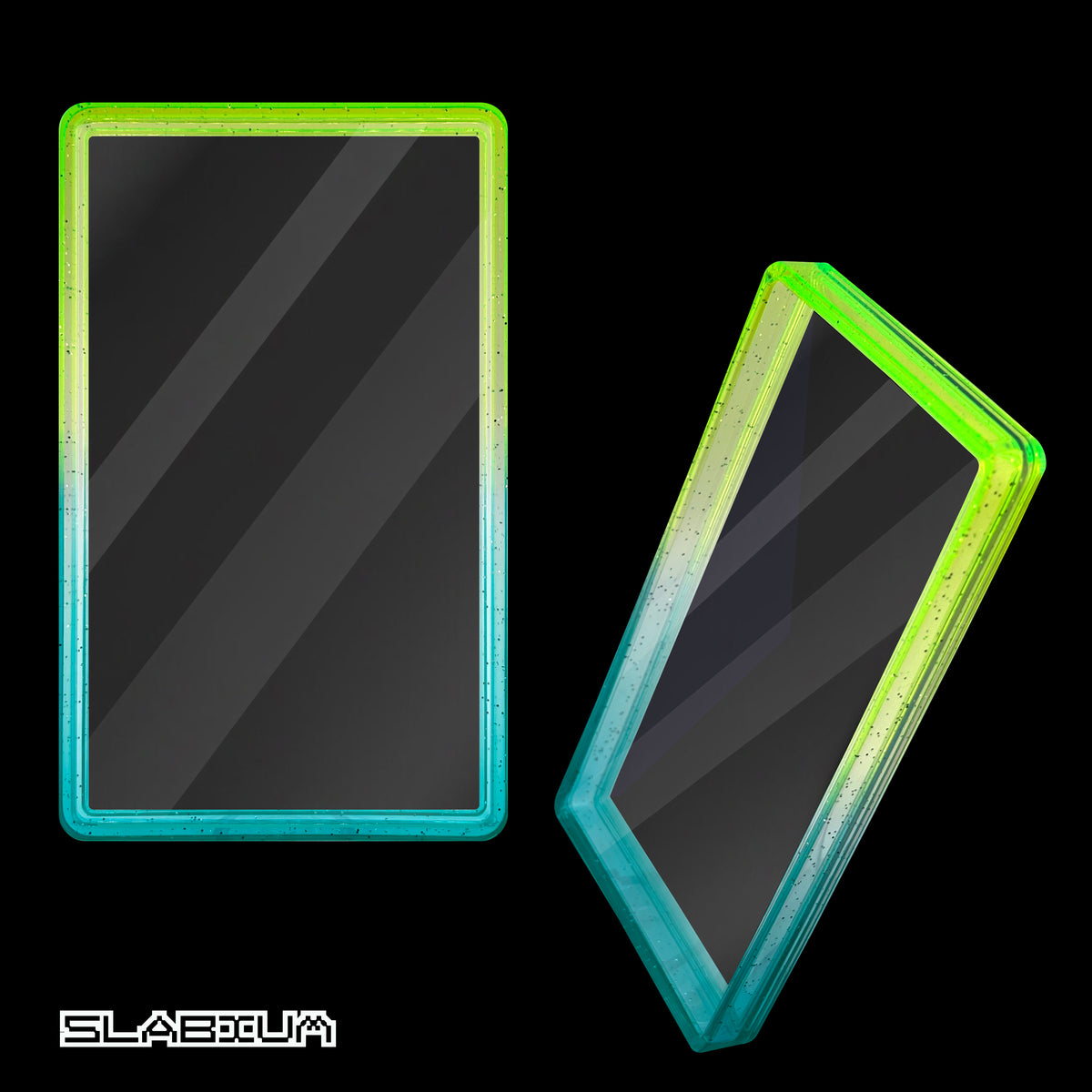 Venom PSA acrylic slab case with guard (neon green & turquoise) – Slabium Guard Acrylic PSA