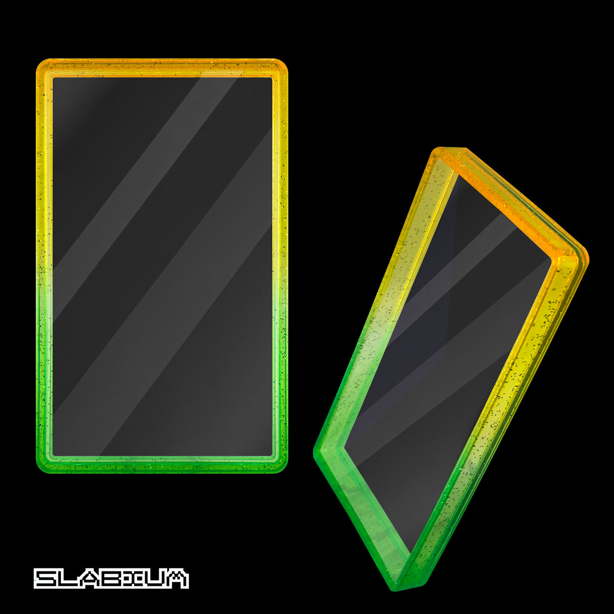 Citrus PSA acrylic slab case with guard (green & yellow) – Slabium Guard Acrylic PSA