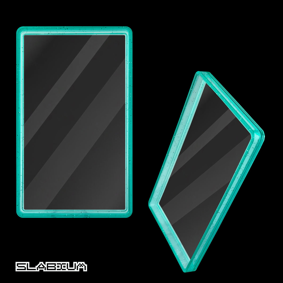 Aqua PSA acrylic slab case with guard (turquoise glitter) – Slabium Guard Acrylic PSA