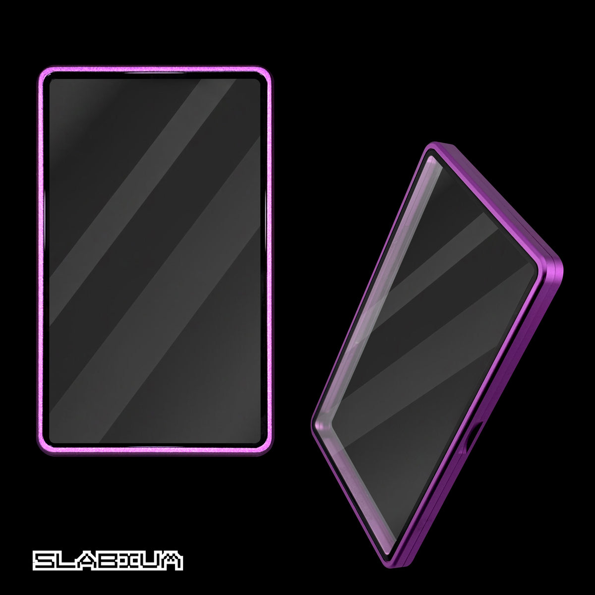 Violet magnetic aluminum PSA slab case with UV glass – Slabium Metal Case